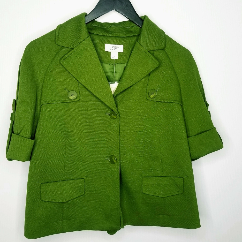 Ann Taylor Loft Green Cropped Jacket, SZ 14, NWT